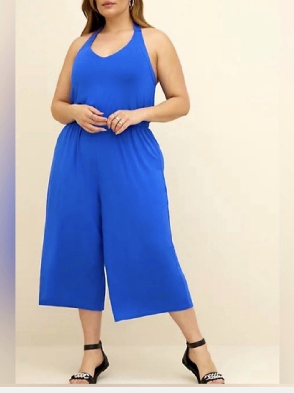 Torrid Plus-Size Halter Jumpsuit in Electric Blue, Size 3